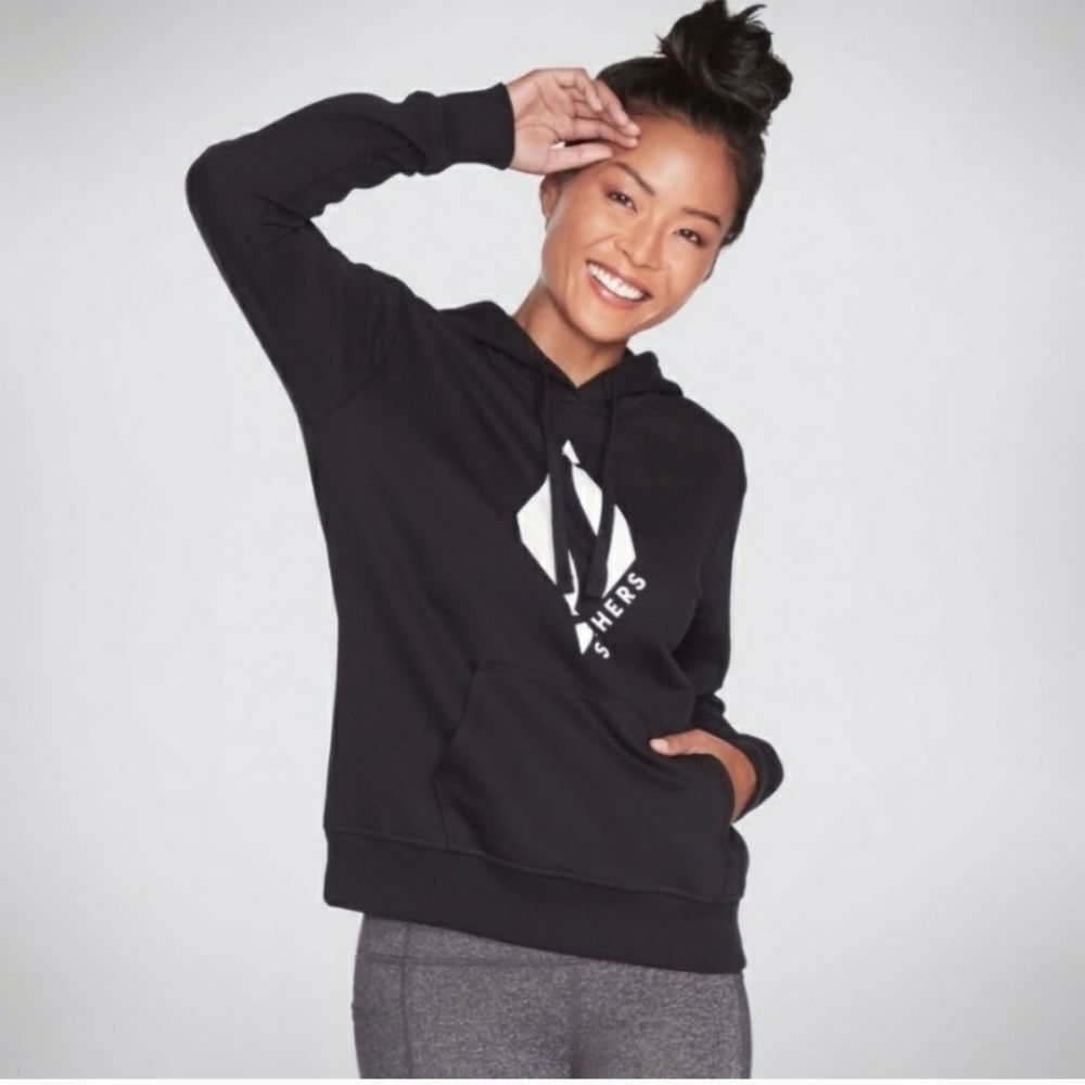 SKECHERS Black hoodie sweater with white diamond logo NWT